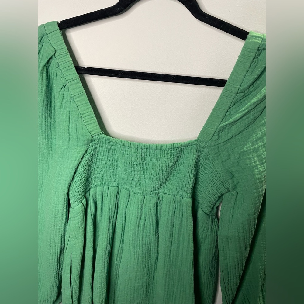 NWT J. Crew Green Squareneck Soft Gauze Dress Smocked Back Spring Summer - Picture 10 of 11